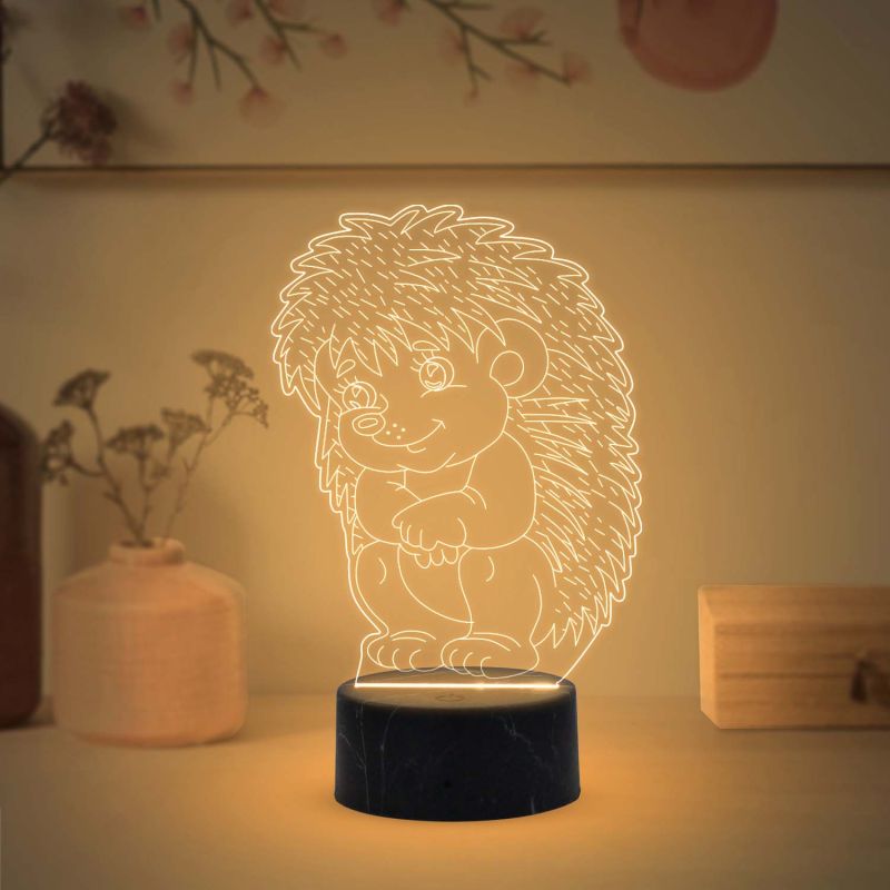 3D Illusion Baby Echidna Porcupines Night Lamp with Warm White Color Birthday Gifts for Kids